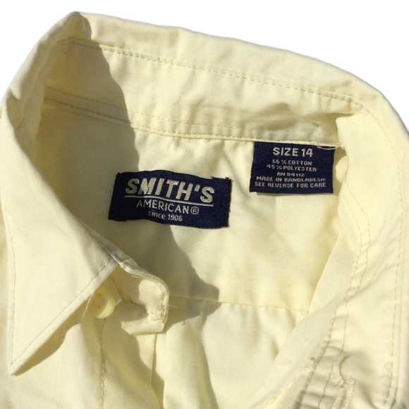 Smith American Dress Shirt Size 14 Button Up Short Sleeve Chest Pocket Yellow - Picture 3 of 10